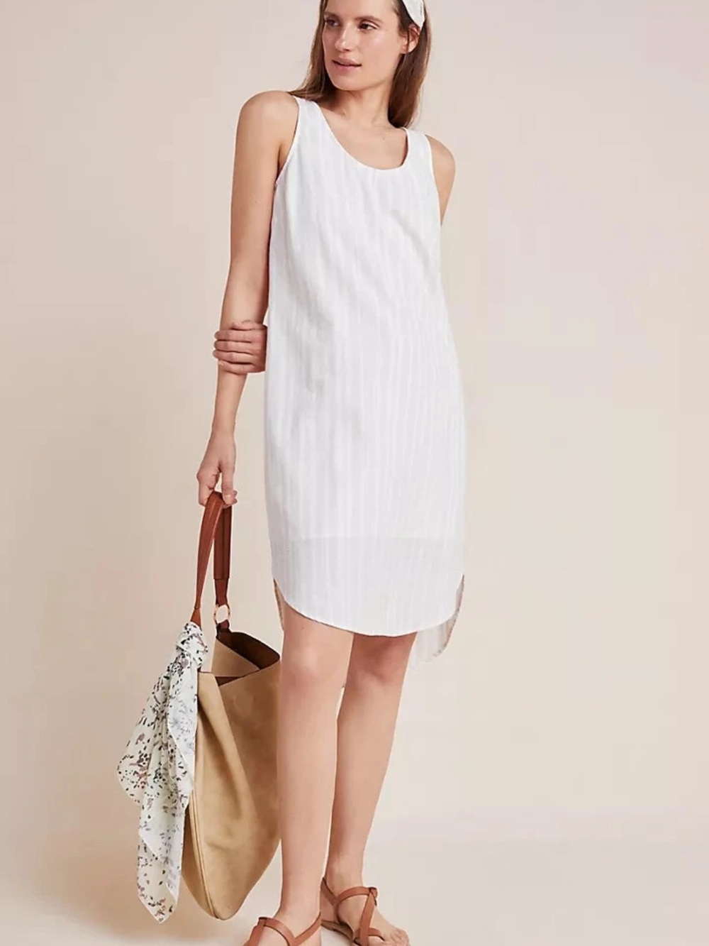 Anthropology Cloth and Stone Bow Tied White Chambray Tunic Dress Size Small